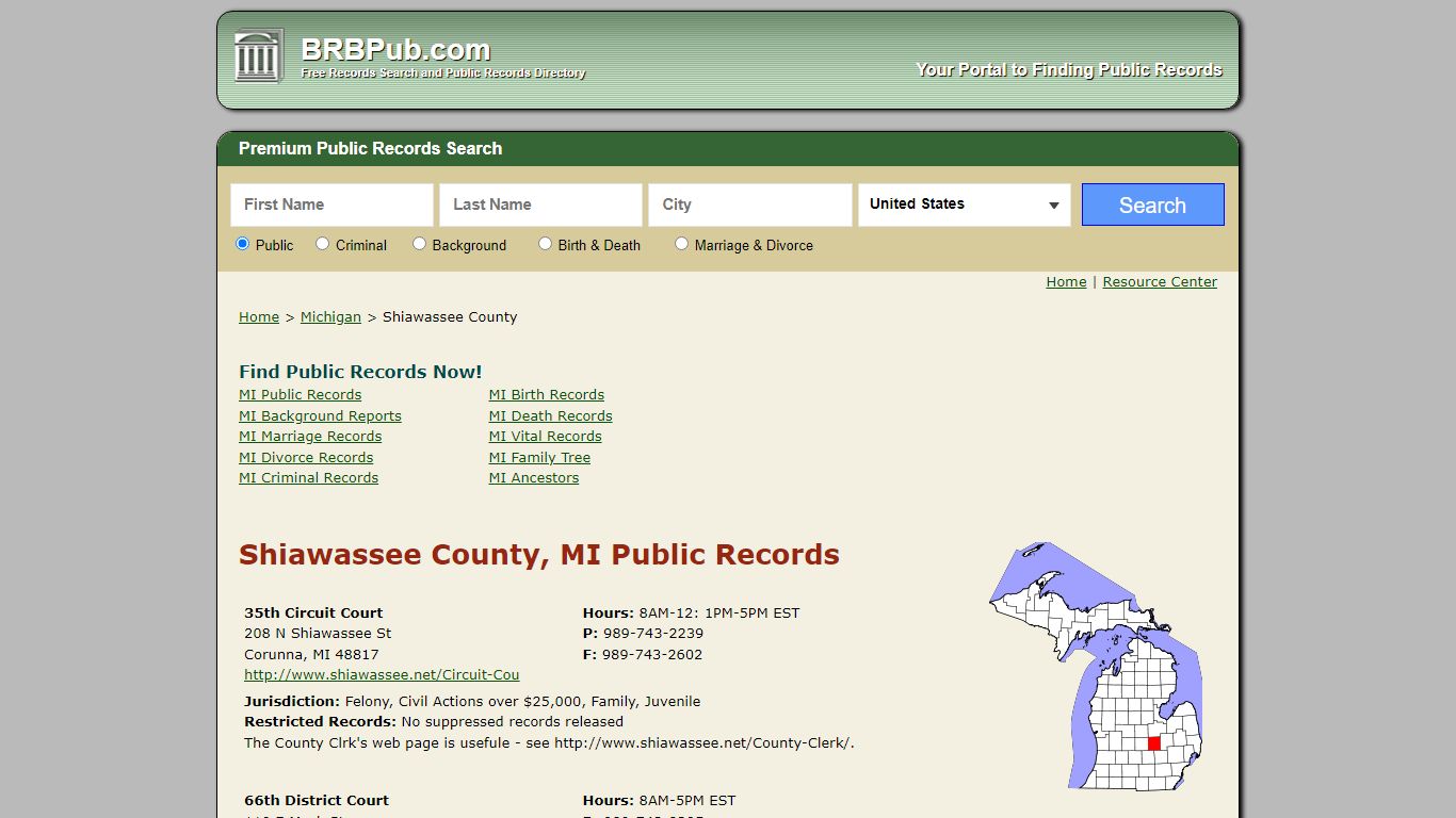 Shiawassee County Public Records | Search Michigan Government Databases